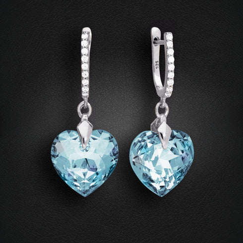 Серебряные серьги "Iemīlējusies Sirds III R (Aquamarine Blue)" с кристаллами Swarovski™